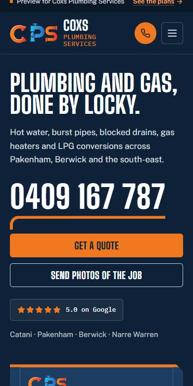 Our mockup: the owner's mobile number big and first, a quote button and his Google rating